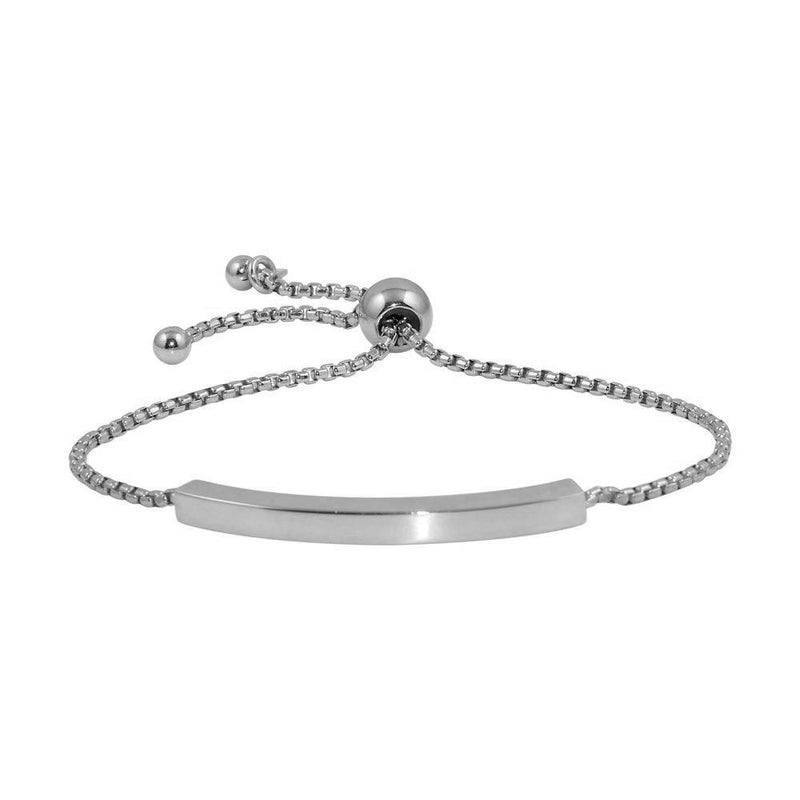 Silver 925 Rhodium Plated Round Box Chain ID Bar Bracelet - ITB00219RH | Silver Palace Inc.