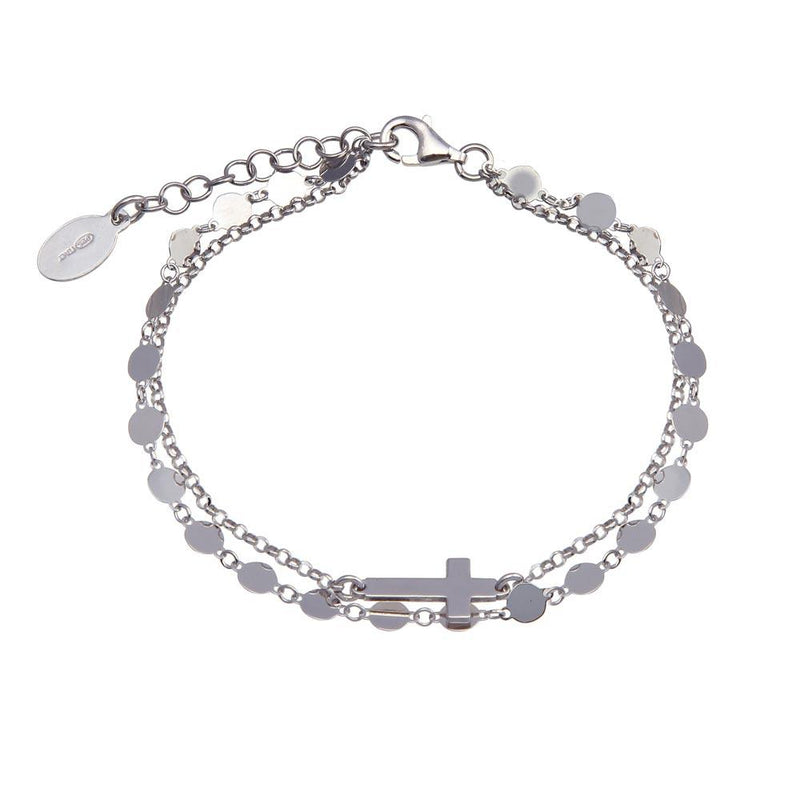 Silver 925 Rhodium Plated Disc Cross Link Chain Bracelet - ITB00314-RH | Silver Palace Inc.