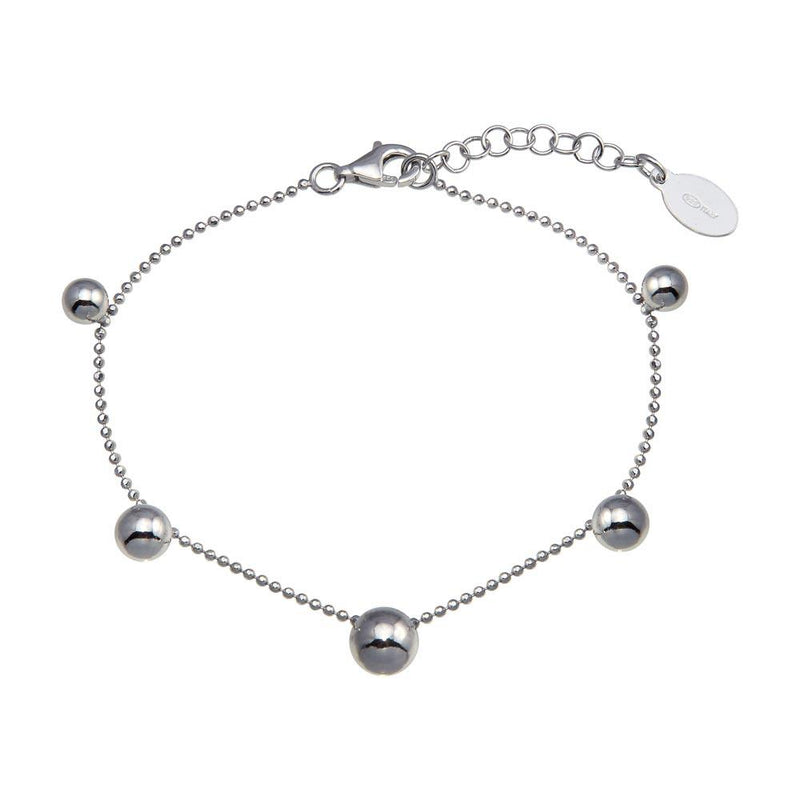 Rhodium Plated 925 Sterling Silver 5 Bead Charm Bead Link Chain Bracelet - ITB00315-RH | Silver Palace Inc.