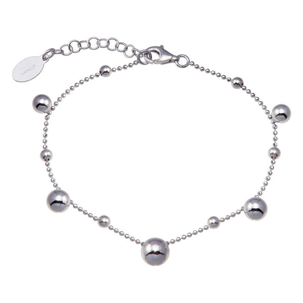 Rhodium Plated 925 Sterling Silver 11 Bead Charm Bead Link Chain Bracelet - ITB00316-RH | Silver Palace Inc.