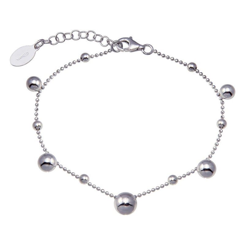 Rhodium Plated 925 Sterling Silver 11 Bead Charm Bead Link Chain Bracelet - ITB00316-RH | Silver Palace Inc.