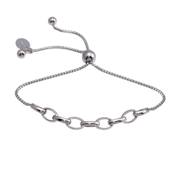 Rhodium Plated 925 Sterling Silver Link Lariat Bracelet - ITB00318-RH | Silver Palace Inc.