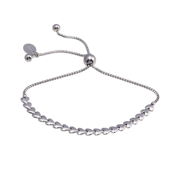 Rhodium Plated 925 Sterling Silver Heart Link Lariat Bracelet - ITB00319-RH | Silver Palace Inc.