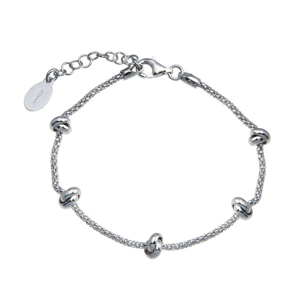 Rhodium Plated 925 Sterling Silver 5 Knotted Coreana Chain Bracelet - ITB00320-RH | Silver Palace Inc.