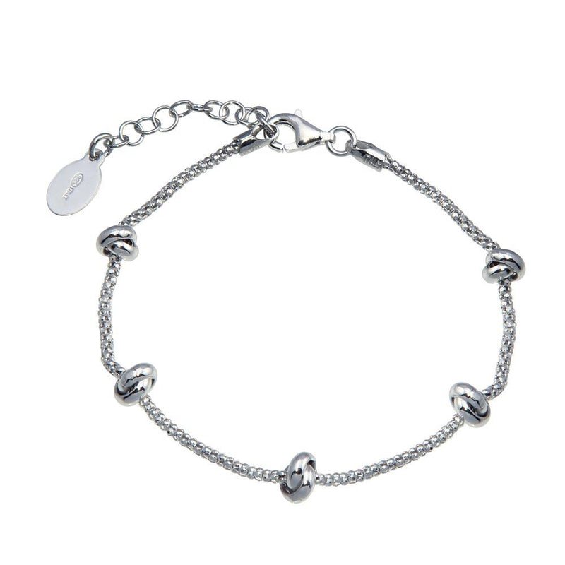 Rhodium Plated 925 Sterling Silver 5 Knotted Coreana Chain Bracelet - ITB00320-RH | Silver Palace Inc.
