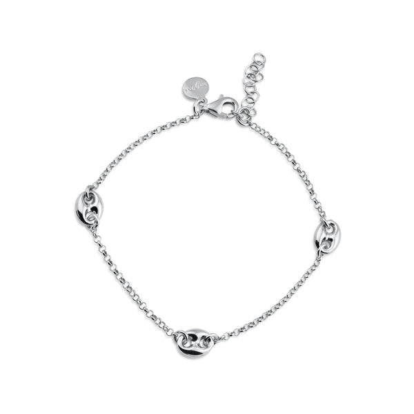 Rhodium Plated 925 Sterling Silver Puffed Mariner Charm Adjustable Bracelet - ITB00328-RH | Silver Palace Inc.