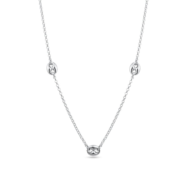 Rhodium Plated 925 Sterling Silver 3 Puffed Mariner Adjustable Link Necklace - ITN00158-RH | Silver Palace Inc.