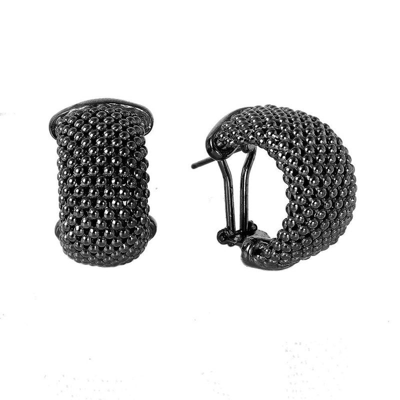 Closeout-Silver 925 Black Rhodium Plated Clip Post Chain-texture Earrings - ITE00058BLK | Silver Palace Inc.