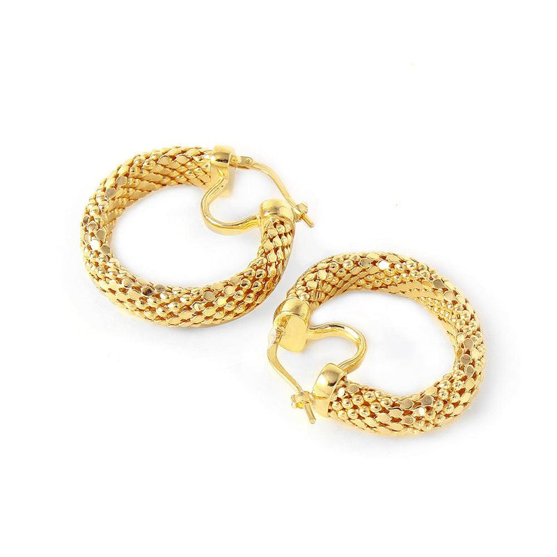 Closeout-Silver 925 Gold Plated Thin Crescent Chain-texture Earrings - ITE00060GP | Silver Palace Inc.