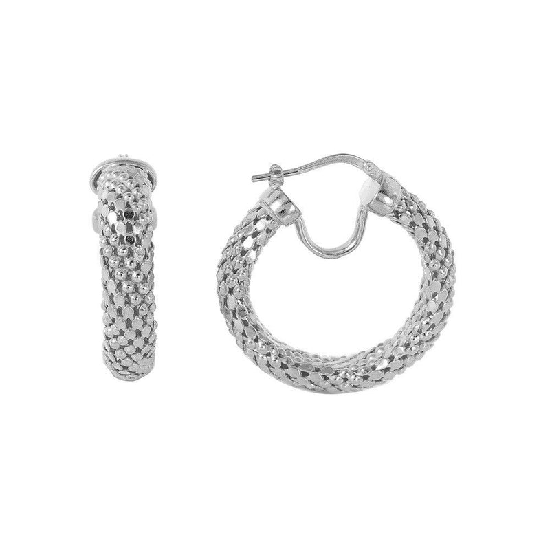 Closeout-Silver 925 Rhodium Plated Thin Hoop Chain-texture Earrings - ITE00060RH | Silver Palace Inc.