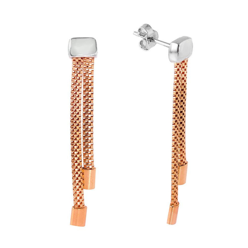 Silver 925 Rose Gold Plated 2 Strand Dangling Earrings - ITE00067RGP | Silver Palace Inc.