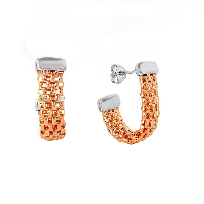 Silver 925 Rose Gold Plated J Hook Earrings - ITE00069RGP | Silver Palace Inc.