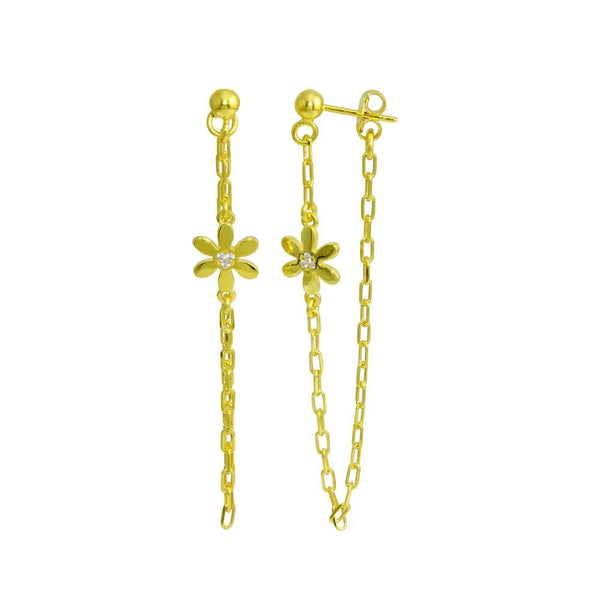 Silver 925 Gold Plated Dangling Flower CZ Earrings - ITE00087-GP | Silver Palace Inc.