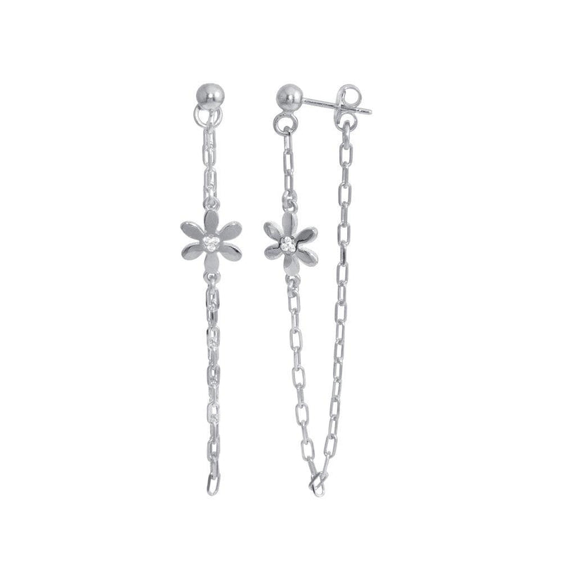 Rhodium Plated 925 Sterling Silver Dangling Flower CZ Earrings - ITE00087-RH | Silver Palace Inc.
