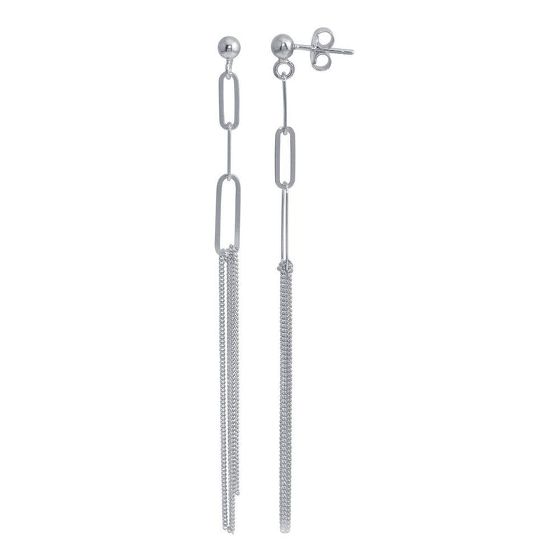Rhodium Plated 925 Sterling Silver Dangling Ball Paperclip Earrings - ITE00089-RH | Silver Palace Inc.