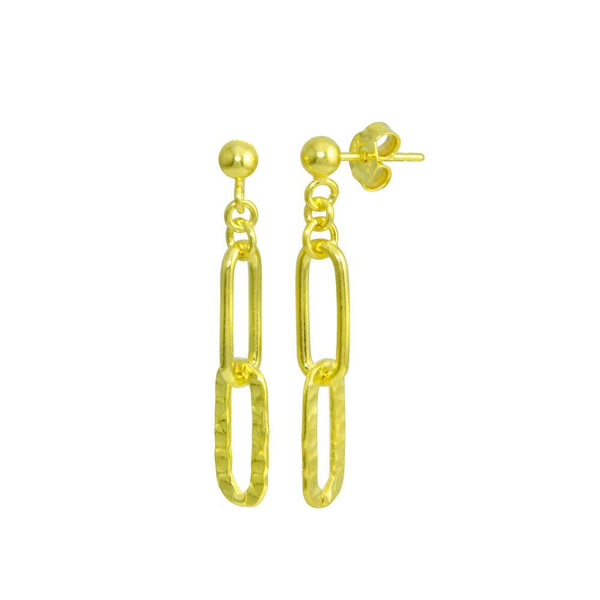 Silver 925 Gold Plated Dangling Ball Textured Paperclip  Earrings - ITE00090-GP | Silver Palace Inc.