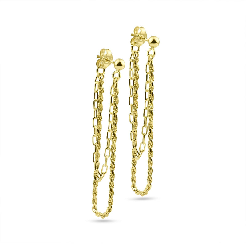 Silver 925 Gold Plated Double Strand Rope and Paperclip Stud Earrings - ITE00092-GP | Silver Palace Inc.