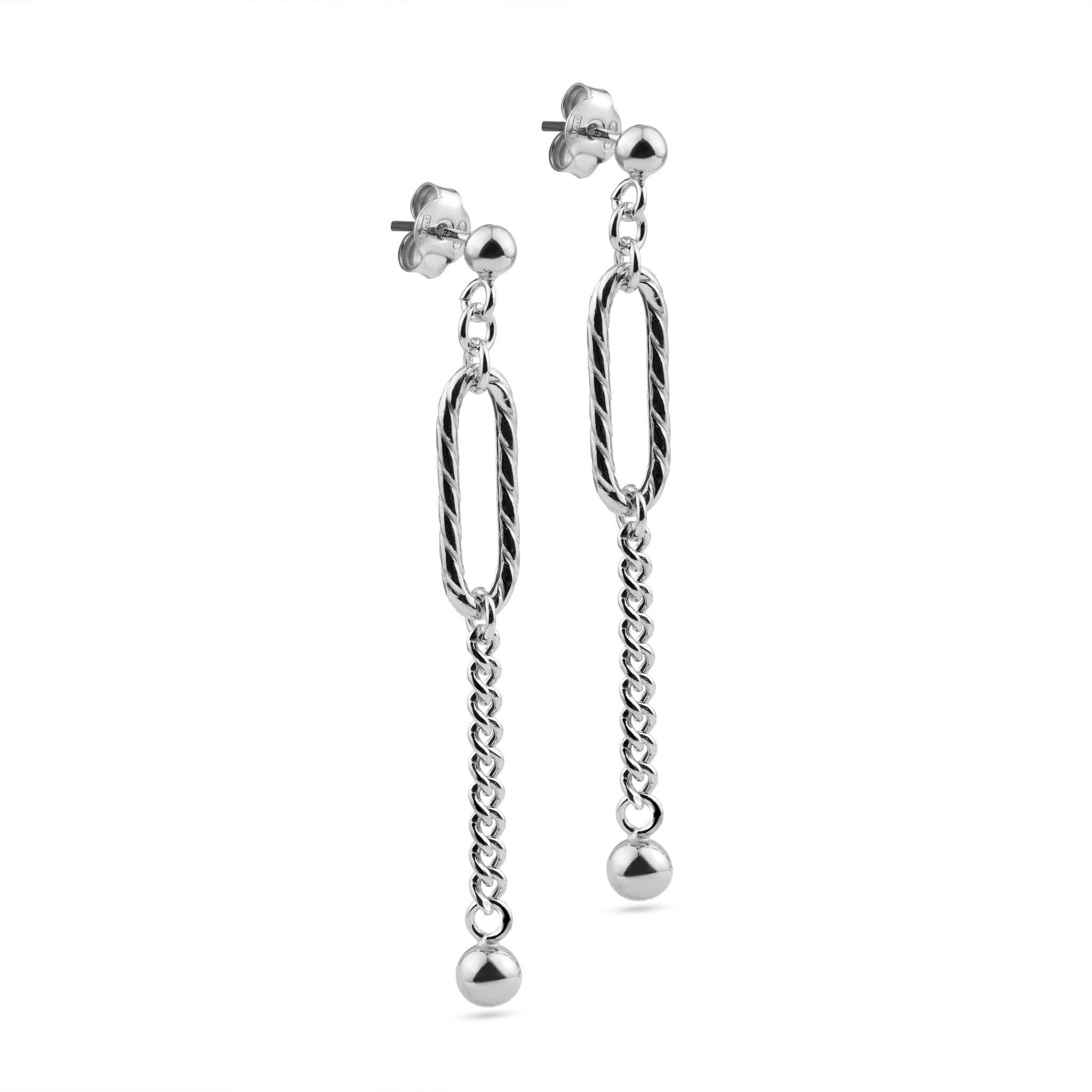 Rhodium Plated 925 Sterling Silver Dangling Ball Textured Paperclip Earrings - ITE00091-RH | Silver Palace Inc.