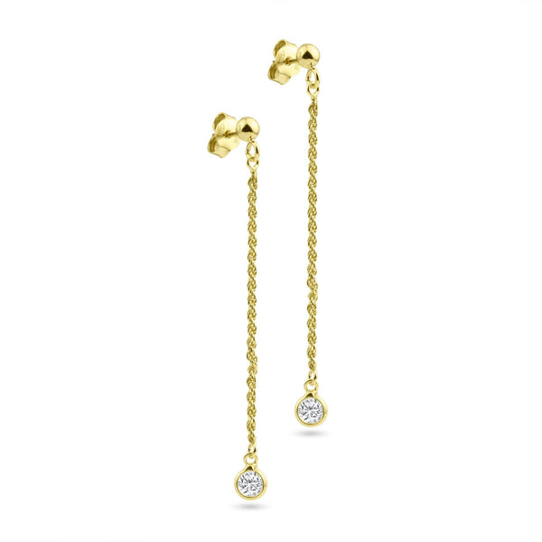 Silver 925 Gold Plated Dangling Rope Clear CZ Stud Earrings - ITE00093-GP | Silver Palace Inc.