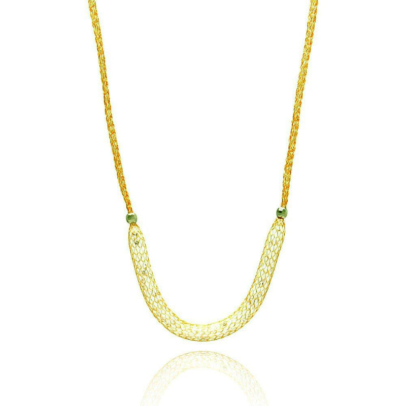 Closeout-Silver 925 Gold Plated Mesh Necklace Filled with CZ - ITN00024GP | Silver Palace Inc.