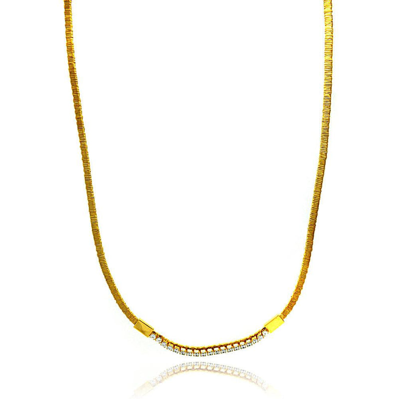 Closeout-Silver 925 Gold Plated Wired Omega Chain with CZ - ITN00049GP | Silver Palace Inc.