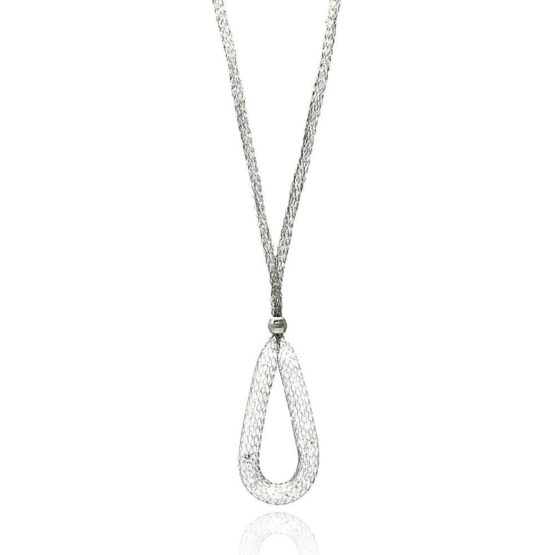 Closeout-Silver 925 Rhodium Plated Mesh Necklace and Dropped Mesh Teardrop with Filled CZ - ITN00077RH | Silver Palace Inc.