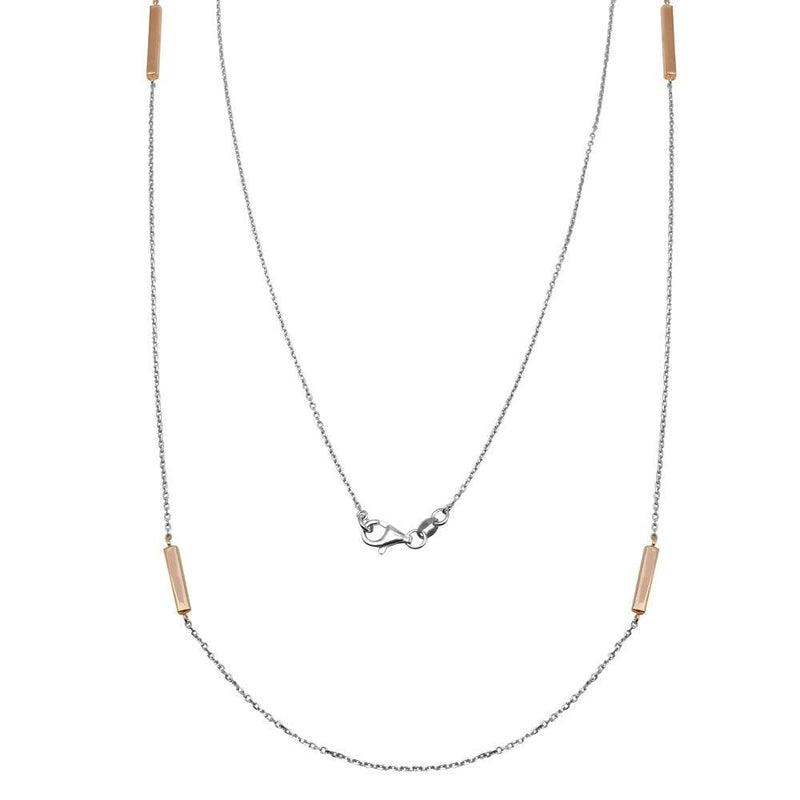 Silver 925 Rose Gold Plated Rectangle Bar Long Necklace - ITN00099RH-RGP | Silver Palace Inc.