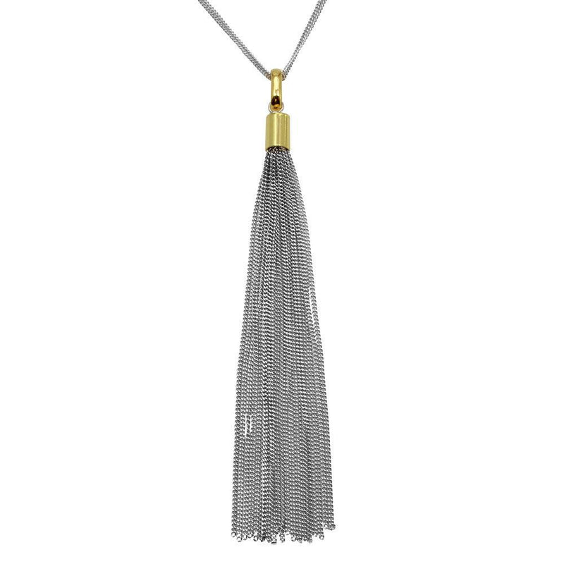 Silver 925 Gold Plated Double Strand Chain with Dangling Tassel - ITN00102RH-GP | Silver Palace Inc.