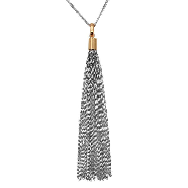 Silver 925 Rose Gold Plated Double Strand Chain with Dangling Tassel - ITN00102RH-RGP | Silver Palace Inc.