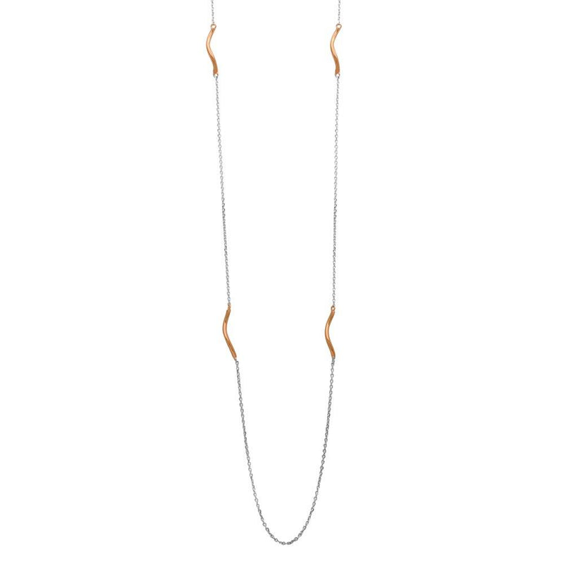 Closeout-Silver 925 Rose Gold Plated Curved Bar Long Necklace - ITN00103RH-RGP | Silver Palace Inc.