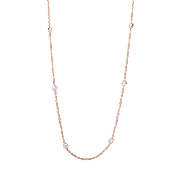 Silver 925 Diamond Cut Beaded Two-Tone Rose Gold Plated Italian Necklace - ITN00109RGP | Silver Palace Inc.
