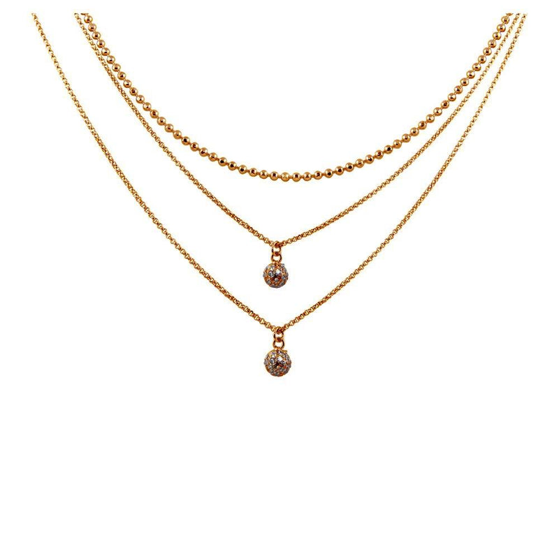 Silver 925 Rose Gold Plated Triple Chain with 2 Small CZ Pendants - ITN00124RGP | Silver Palace Inc.