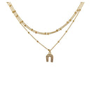 Silver 925 Gold Plated Multi Chain DC Beaded Horse Shoe Charm Choker Necklace - ITN00126GP | Silver Palace Inc.