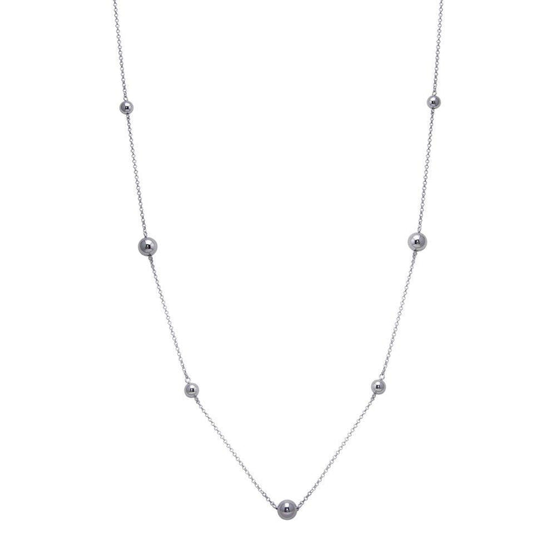 Silver 925 Rhodium Plated Long Beaded Chain Necklace - ITN00132RH | Silver Palace Inc.