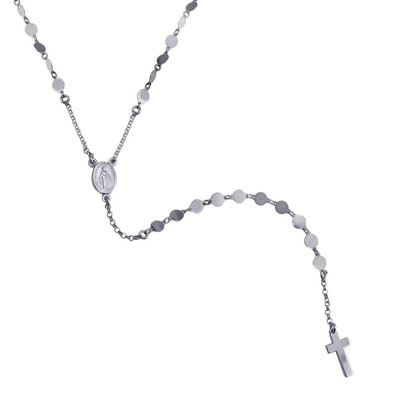 Rhodium Plated 925 Sterling Silver Confetti Rosary Chain Necklace - ITN00137-RH | Silver Palace Inc.