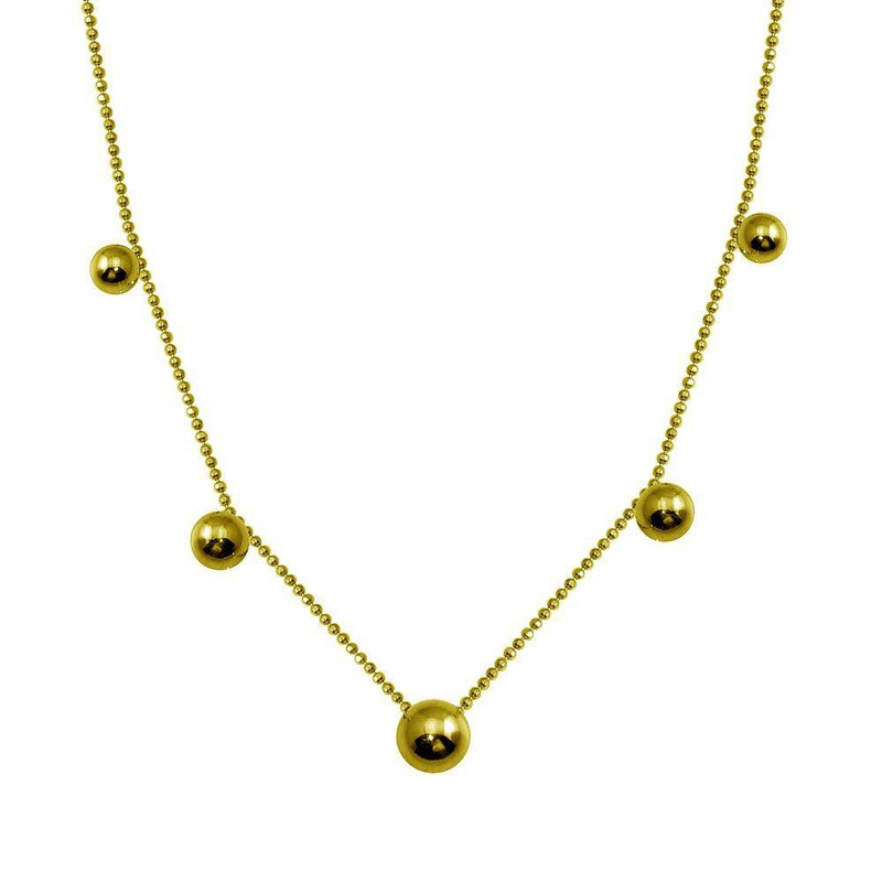 Silver 925 Gold Plated 5 Beads Diamond Cut Link Necklace - ITN00138-GP | Silver Palace Inc.