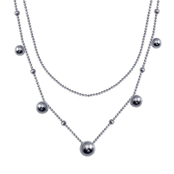 Rhodium Plated 925 Sterling Silver Multi Beaded Necklace - ITN00139-RH | Silver Palace Inc.