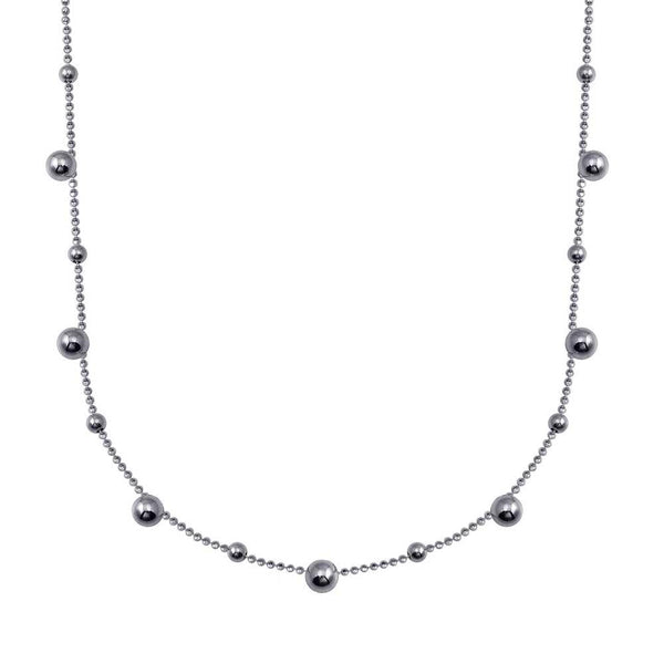 Rhodium Plated 925 Sterling Silver Multi Beaded Chain Necklace - ITN00140-RH | Silver Palace Inc.