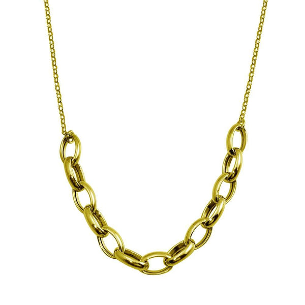 Silver 925 Gold Plated Large Oval Link Center Necklace - ITN00142-GP | Silver Palace Inc.