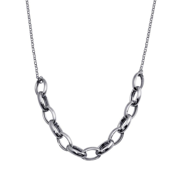 Rhodium Plated 925 Sterling Silver Large Oval Link Center Necklace  - ITN00142-RH | Silver Palace Inc.