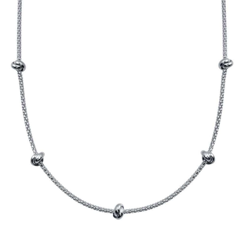 Rhodium Plated 925 Sterling Silver Correana 5 Knot Charm Necklace - ITN00147-RH | Silver Palace Inc.