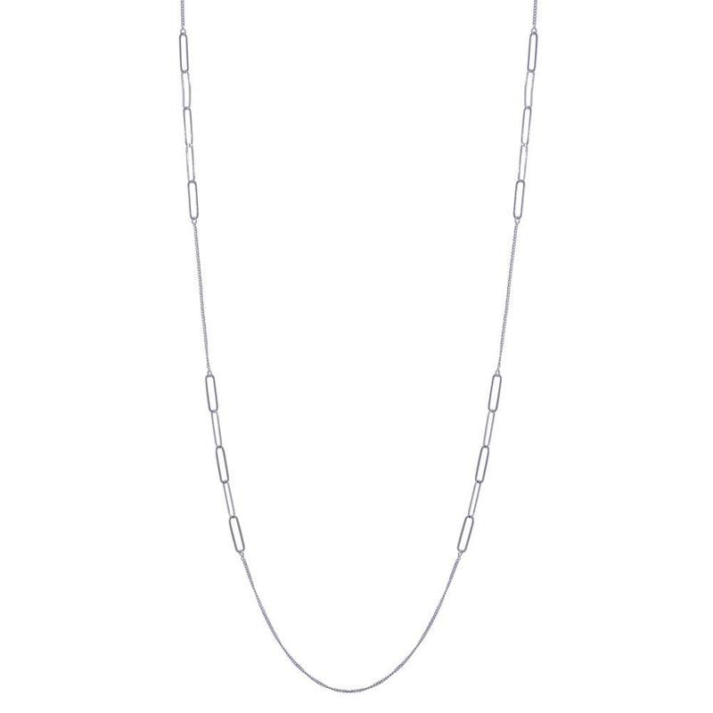 Rhodium Plated 925 Sterling Silver Paperclip Chain Necklace - ITN00152-RH | Silver Palace Inc.