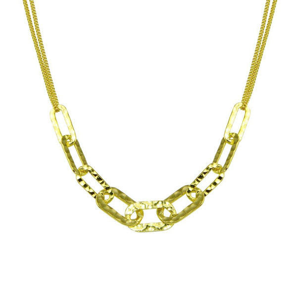 Silver 925 Gold Plated Paperclip Chain Textured Necklace - ITN00155-GP | Silver Palace Inc.