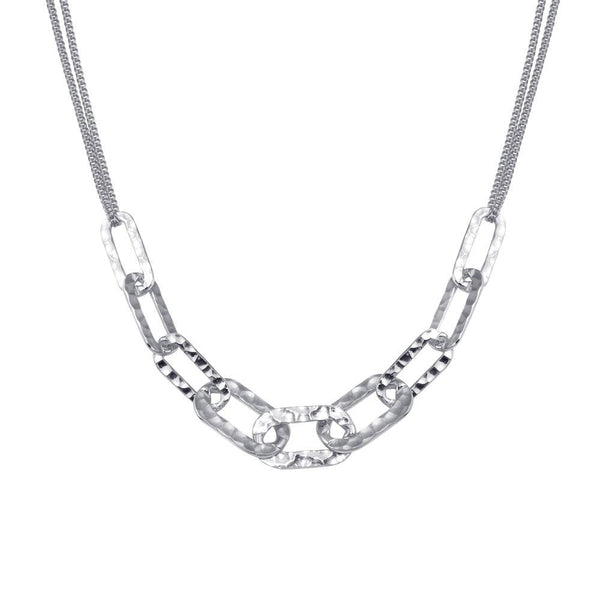 Silver 925 Rhodium Plated Paperclip Chain Textured Necklace - ITN00155-RH | Silver Palace Inc.
