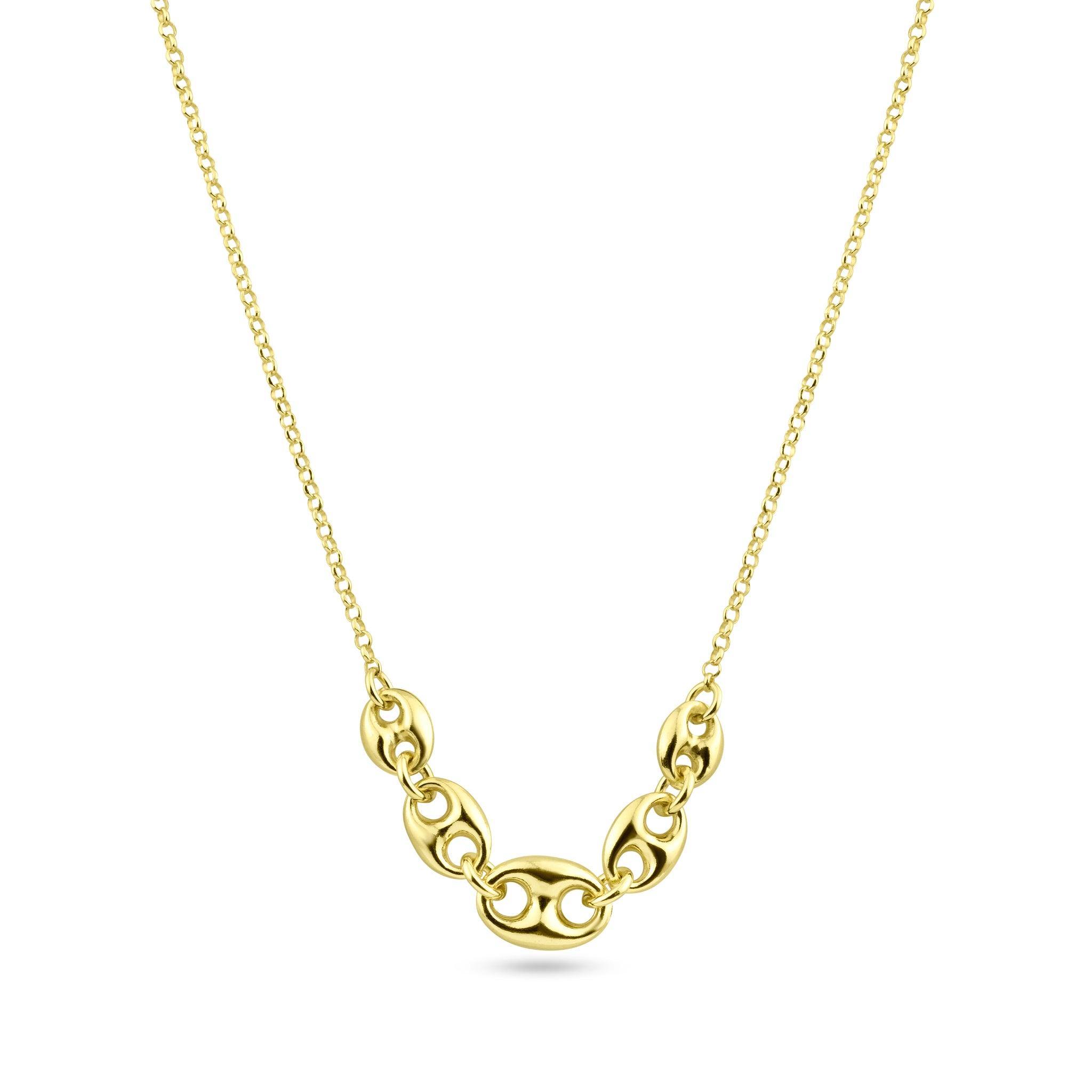 Silver 925 Gold Plated Puffed Mariner Adjustable Link Necklace - ITN00156-GP | Silver Palace Inc.