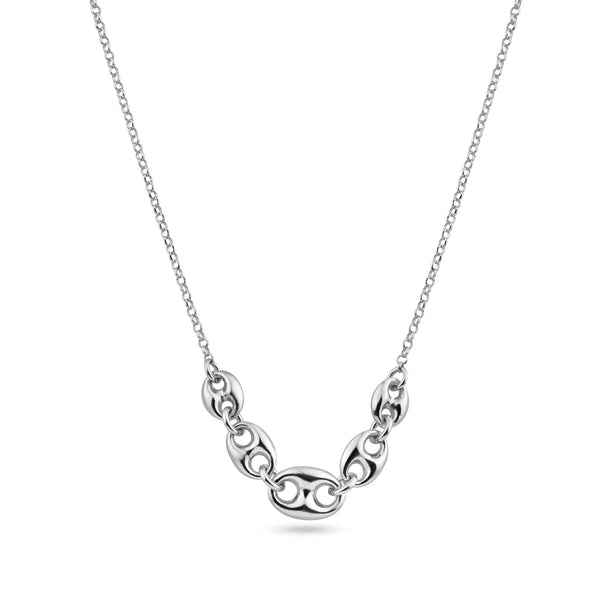 Rhodium Plated 925 Sterling Silver Puffed Mariner Adjustable Link Necklace - ITN00156-RH | Silver Palace Inc.