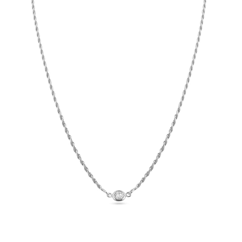 Rhodium Plated 925 Sterling Silver Rope Clear CZ Adjustable Link Necklace - ITN00160-RH | Silver Palace Inc.