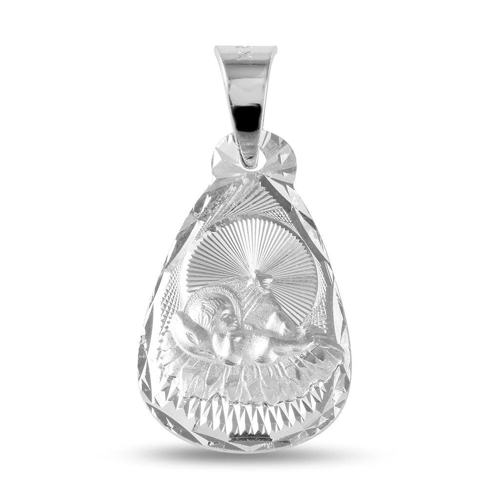 Silver 925 High Polished Teardrop Shape DC Baptism Medallion - JCA036-7 | Silver Palace Inc.