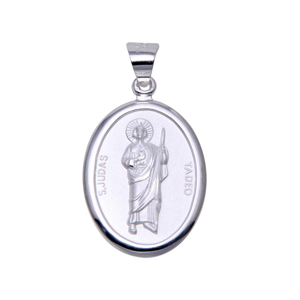 Silver 925 High Polished Edge Saint Judas Tadeo Medallion Pendant