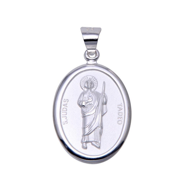 Silver 925 High Polished Edge Saint Judas Tadeo Medallion Pendant - JCA101-5 | Silver Palace Inc.